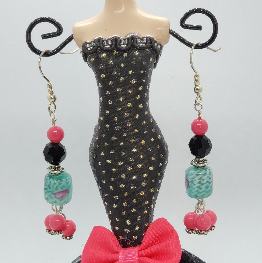 Green and Pink Dangle Earrings